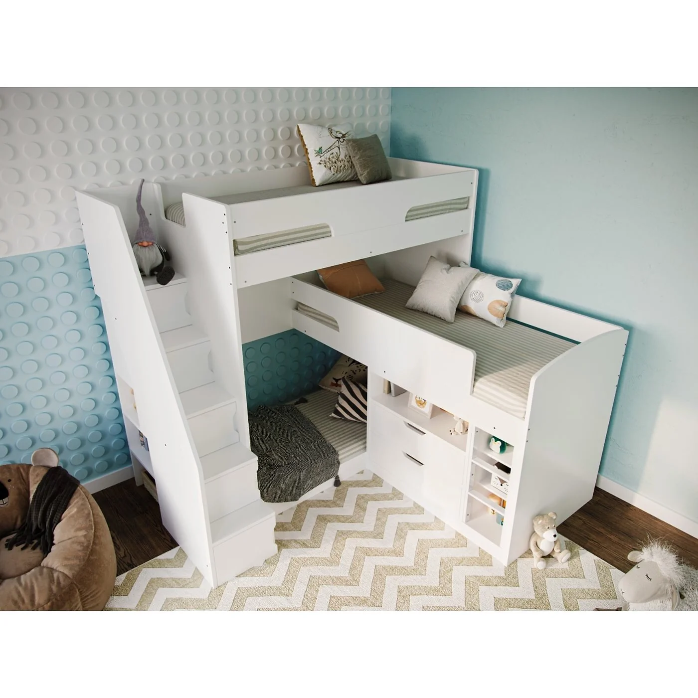 Flair Oscar Staircase Triple Bunk Bed White With Storage image 4