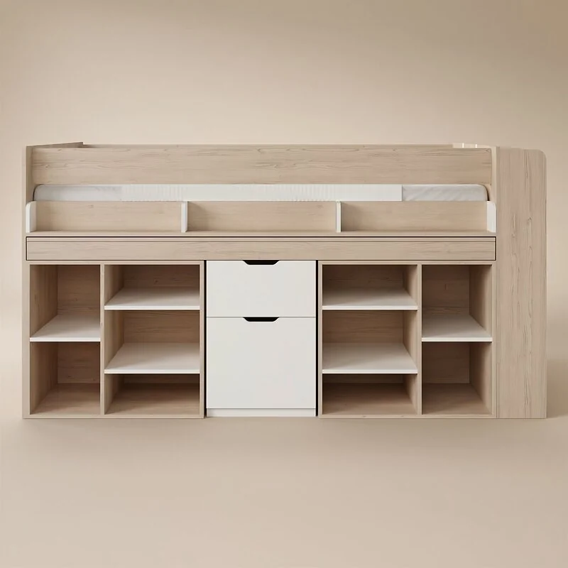 Flair Micah Mid Sleeper Bed with Pull-Out Desk & Storage Oak & White image 6