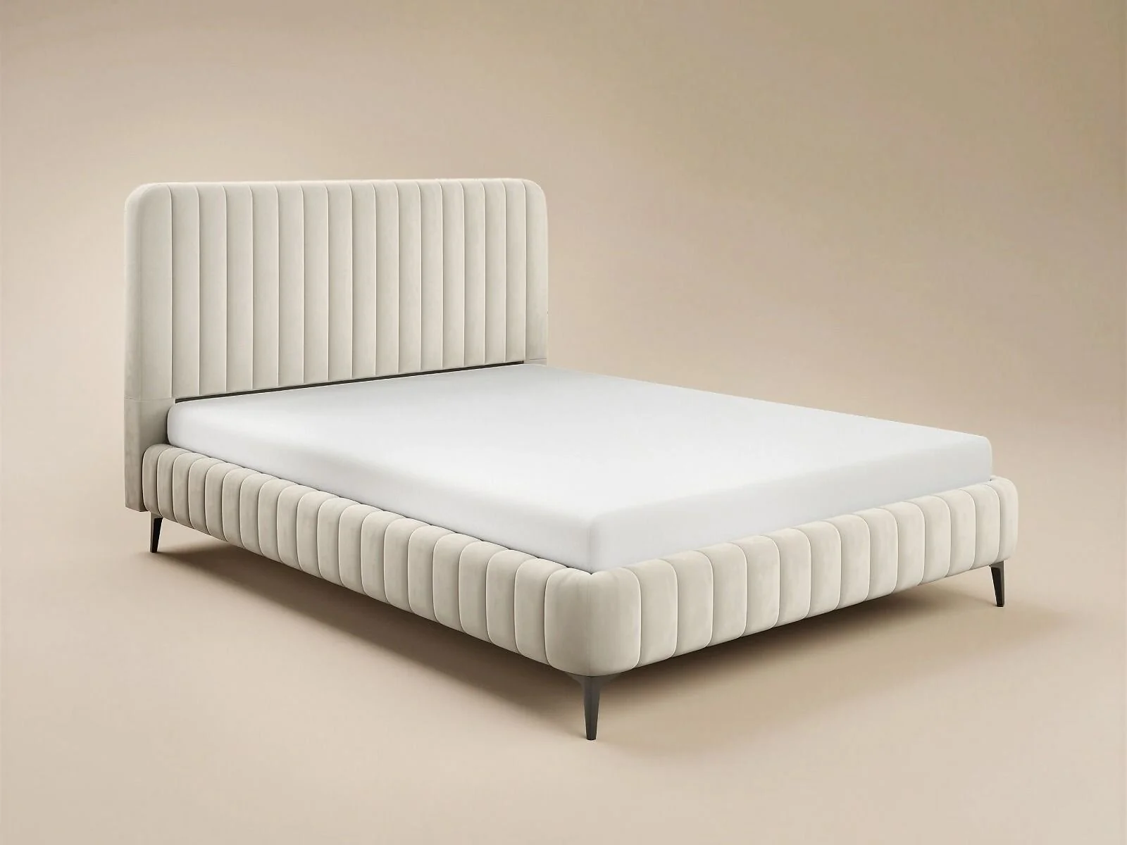 SOLACE+CO Adelaide Beige velvet lined upholstered bed frame - cutout