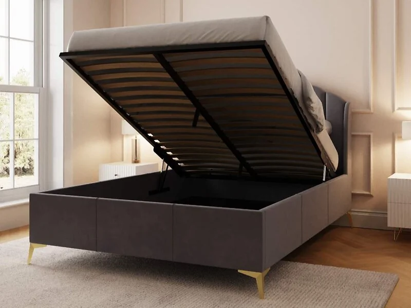GFW Pettine upholstered ottoman storage bed with scalloped wingback headboard