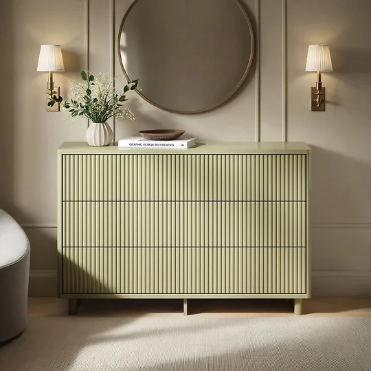 SOLACE+CO Velmor Ribbed Chest of 6 Drawers Olive Green