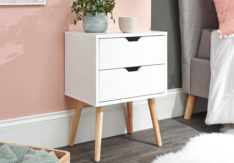 GFW Nyborg Scandinavian 2 Drawer Bedside Tables Set of 2 with Wooden Pine Legs