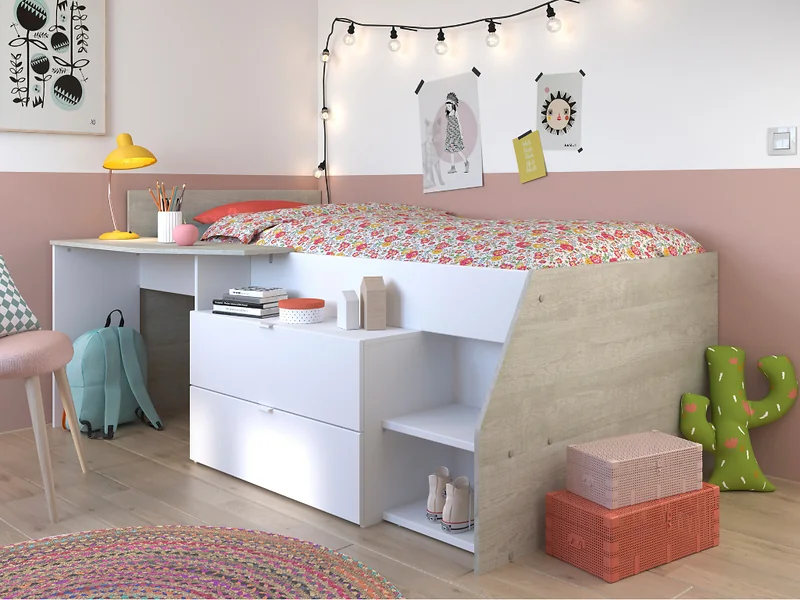 Parisot Milky Mid Sleeper Cabin Bed with Desk and Storage White & Grey