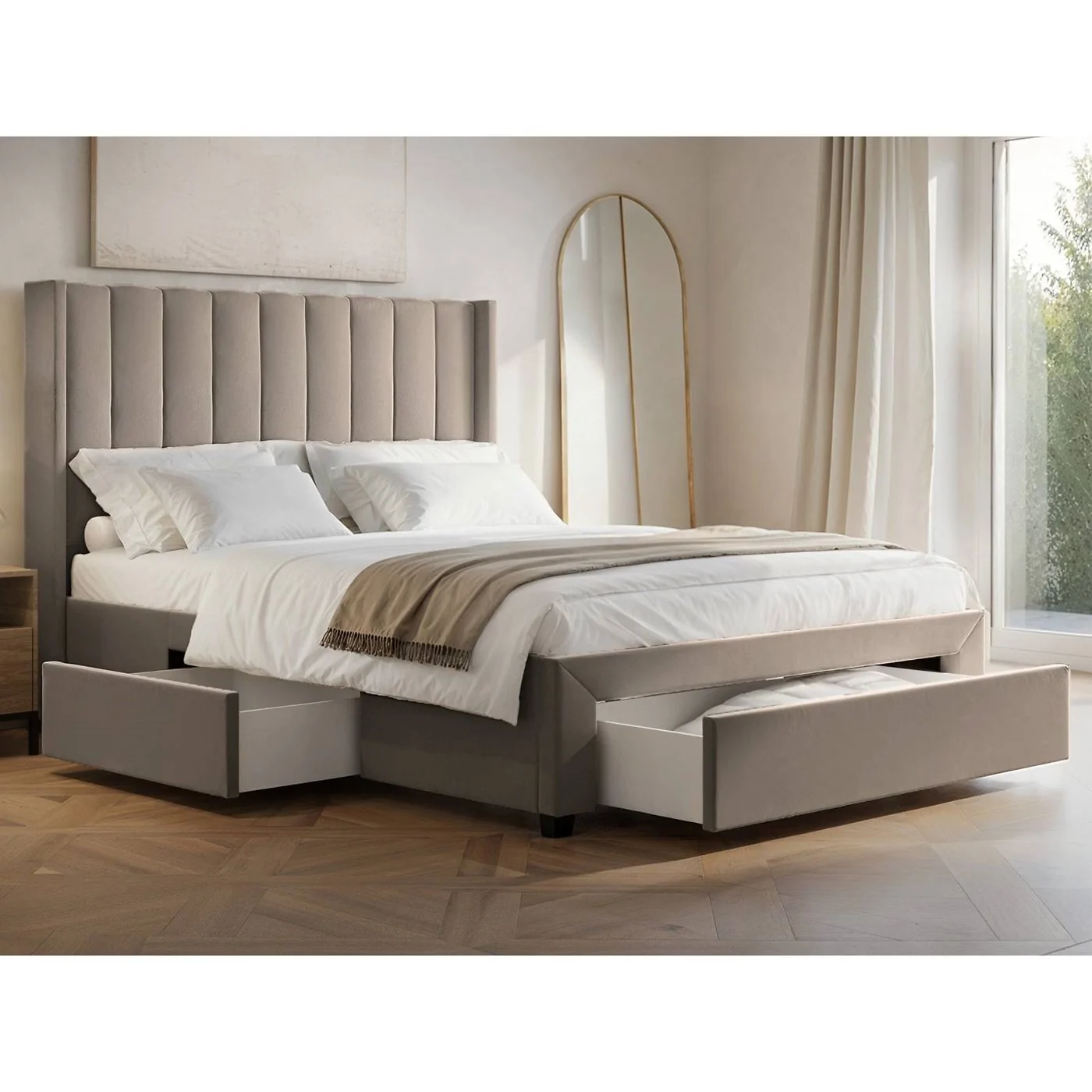Flair Tiggy Storage Bed with Winged Headboard Beige Velvet image 7