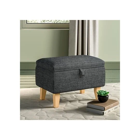 Living & Home Linen Upholstered Storage Ottoman Footstool