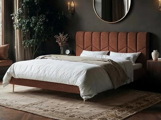 SOLACE+CO Isabela Burnt Orange Chenille Upholstered Bed with Chevron Headboard