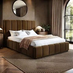 SOLACE+CO Emilie Ribbed Ottoman Bed Brown Velvet