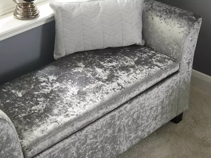 Grey crushed velvet storage bench seat