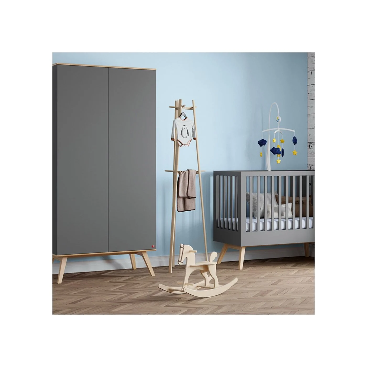 Vox Nature Double Wardrobe in Dark Grey & Oak