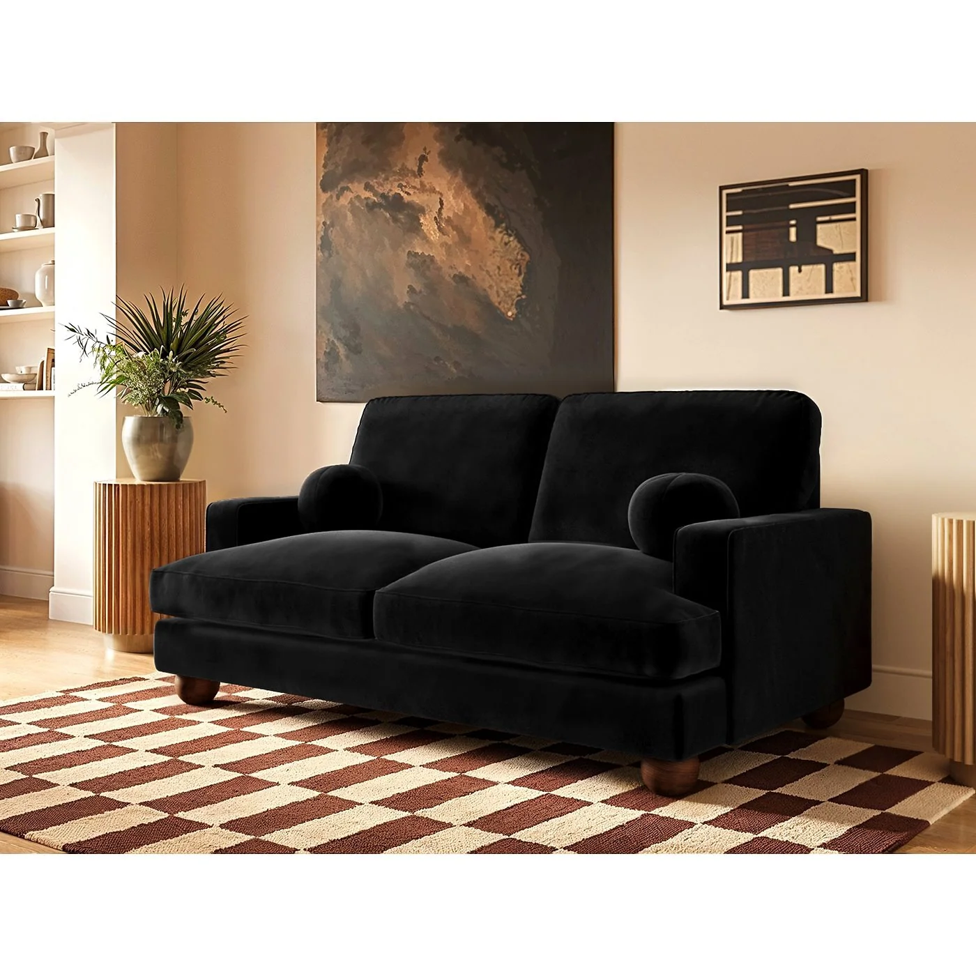 SOLACE+CO Addison 2 Seater Sofa Black Velvet image 2