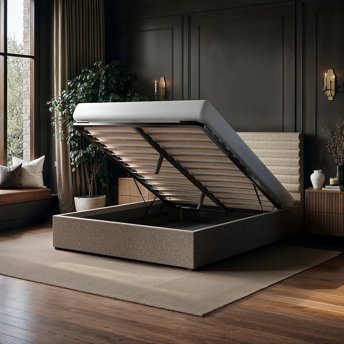 SOLACE+CO Velora Ottoman Bed Brown Chenille image 2