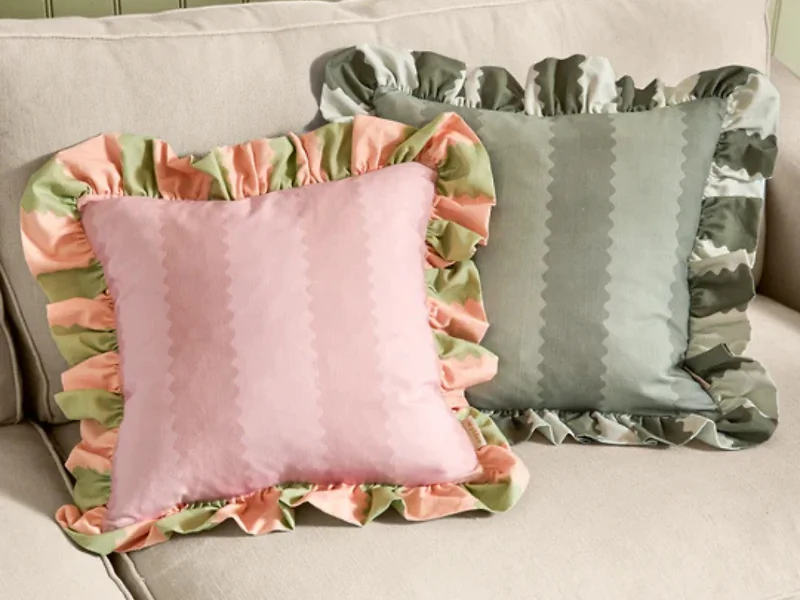 Furn Birdie Cotton Slub Stripe Ruffle Feather Cushion