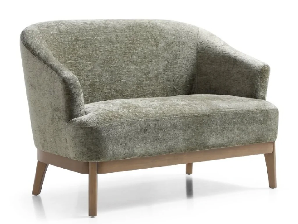Kyoto Ella tub-style two-seater chair with chenille upholstery and antique wood plinth