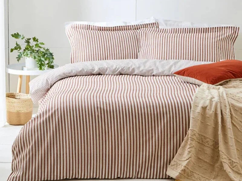 The Linen Yard Hebden Mélange Stripe Reversible Duvet Cover 100% Cotton
