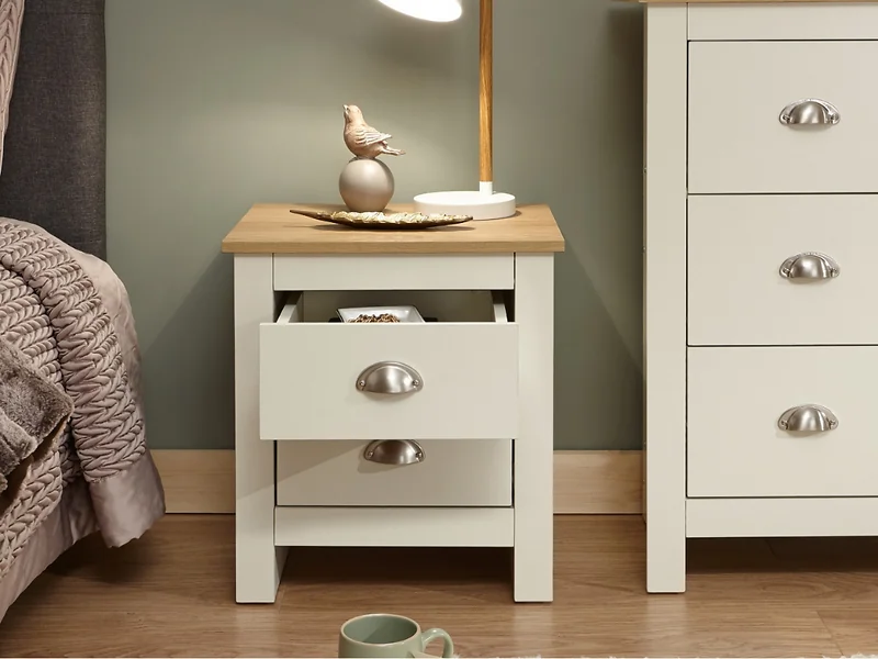 GFW Lancaster 2 drawer bedside table with oak-effect top