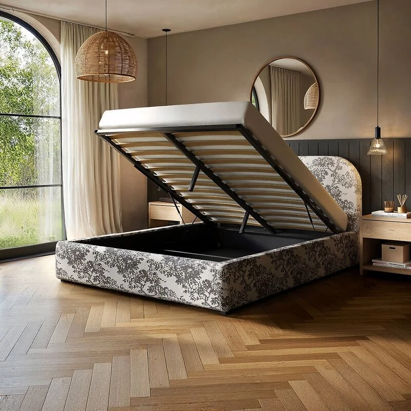 Flair Alba Tree Print Ottoman Bed Beige Chenille image 2