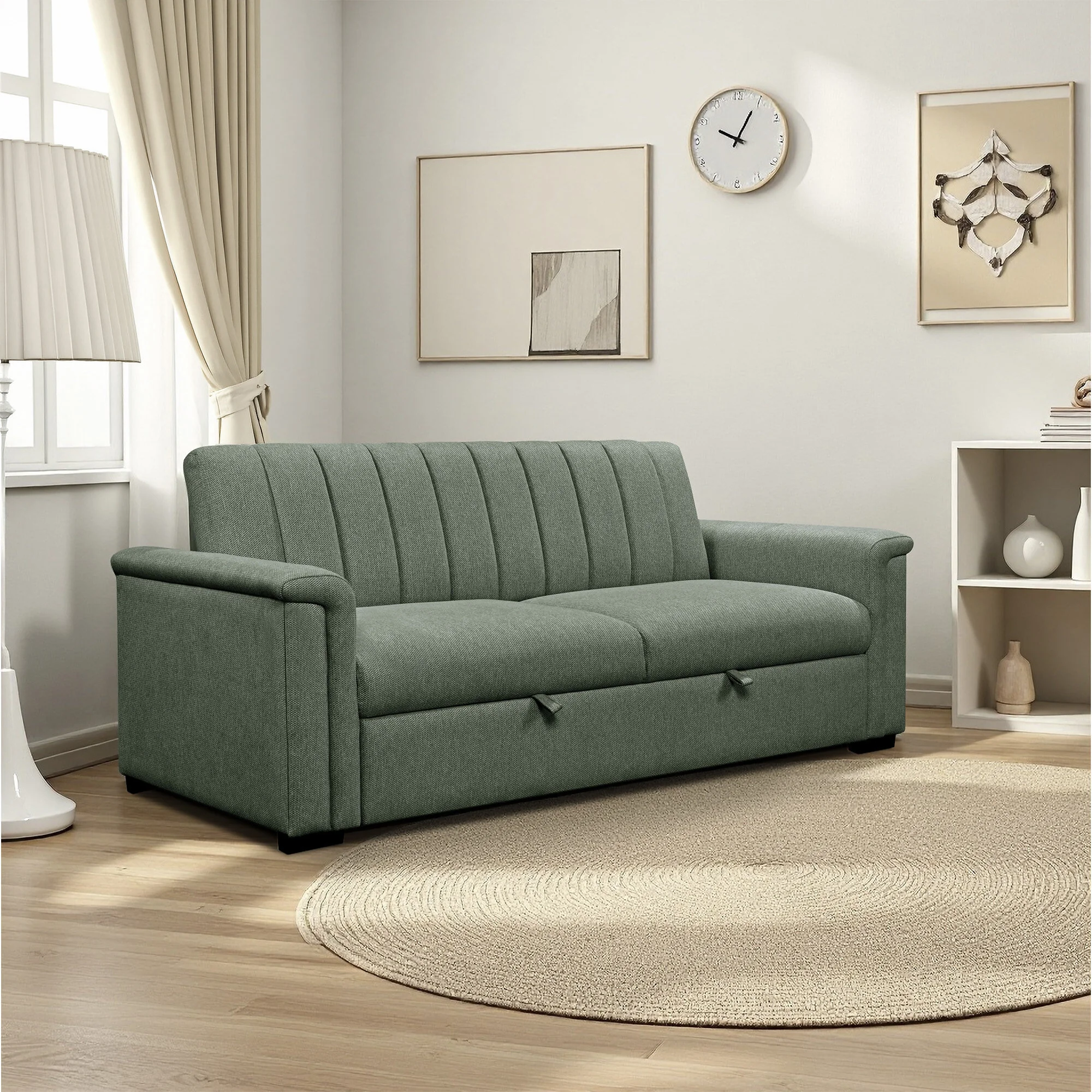 Dorel Charlotte 3 Seater Sofa Bed Moss Green Fabric view 2