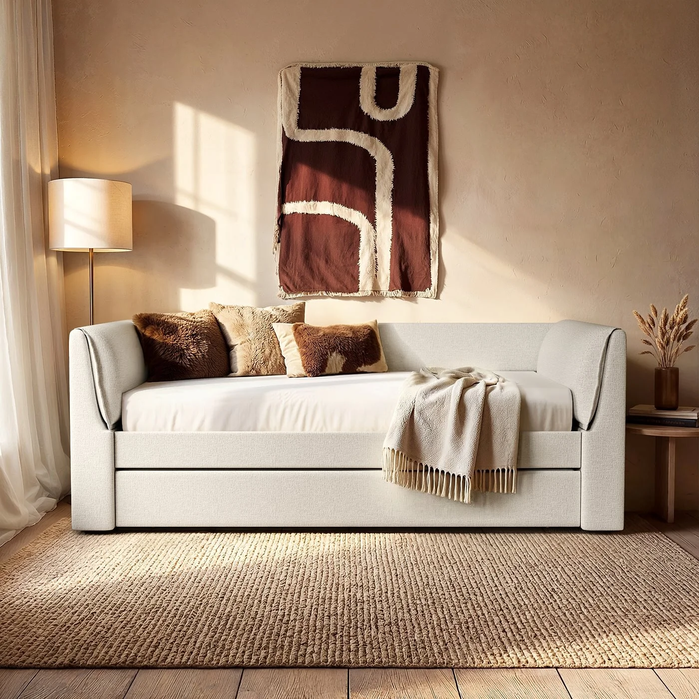 Flair Max Day Bed with Trundle Cream Chenille image 4