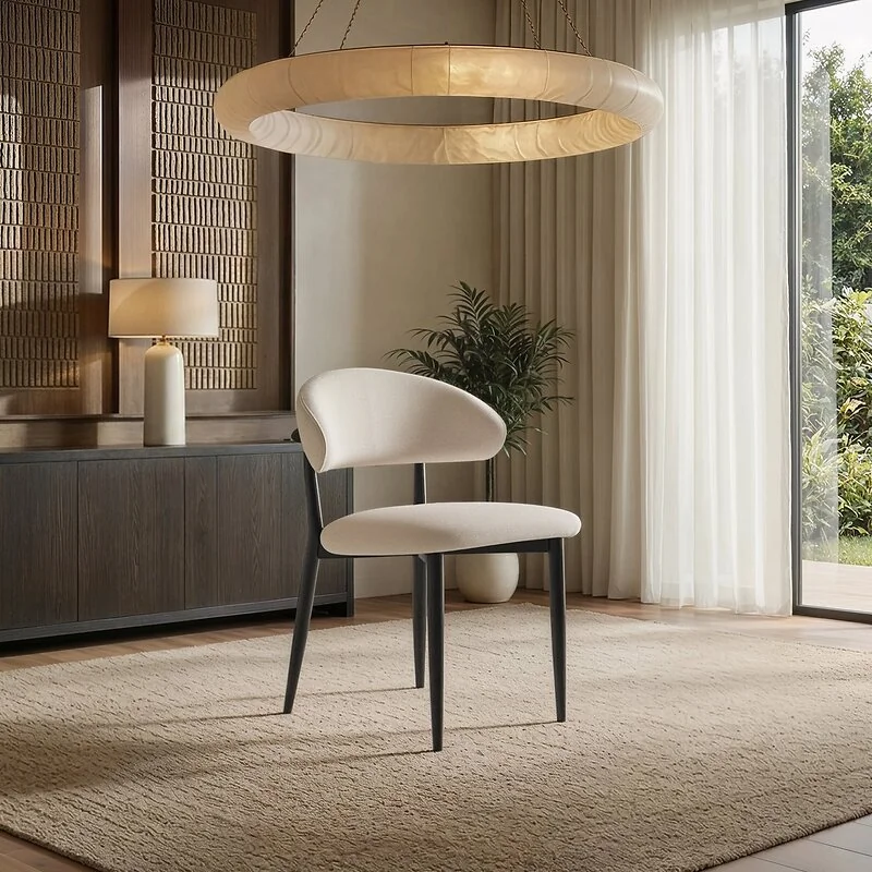 SOLACE+CO Cyra Set of 2 Dining Chairs with Curved Back Beige Chenille image 2
