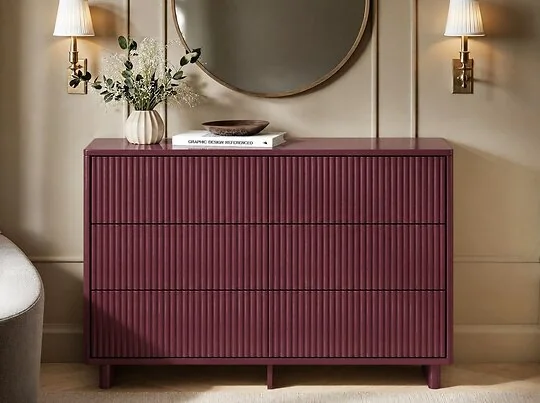 SOLACE+CO Velmor Ribbed Chest of 6 Drawers Burgundy