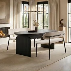 SOLACE+CO Varm & Cyra  Dining Table Set with 2 Beige Chenille Benches