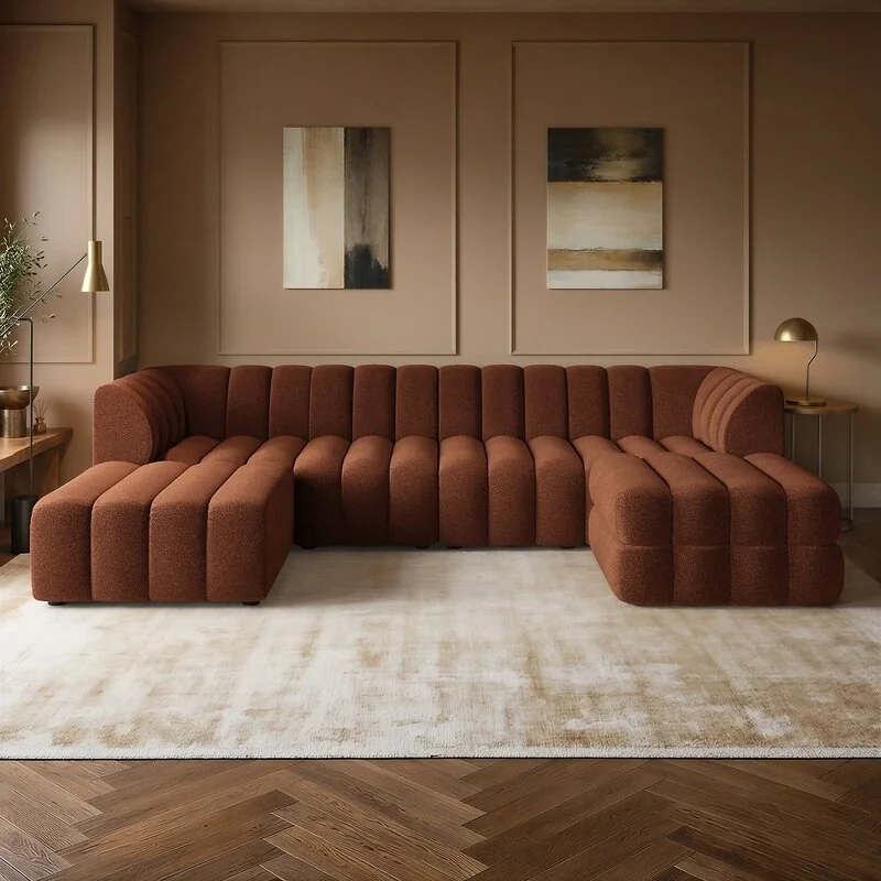 SOLACE+CO Halle U Shaped Modular Sofa with Storage Burnt Orange Chenille