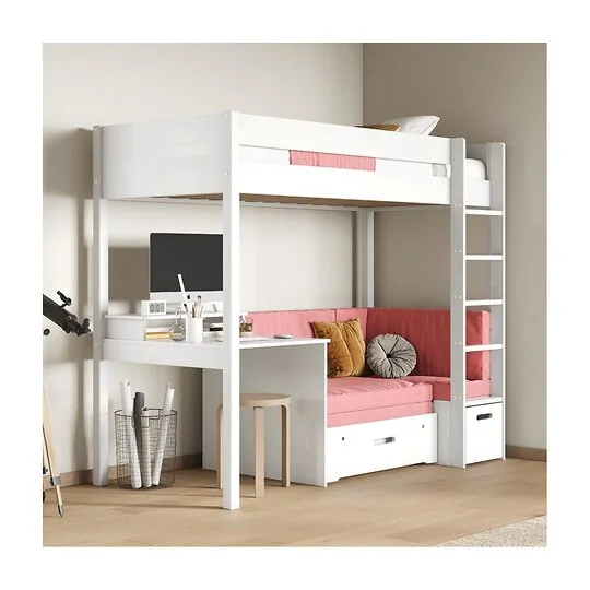 Noomi Tapio White High Sleeper Bed With Futon Sofa and Desk