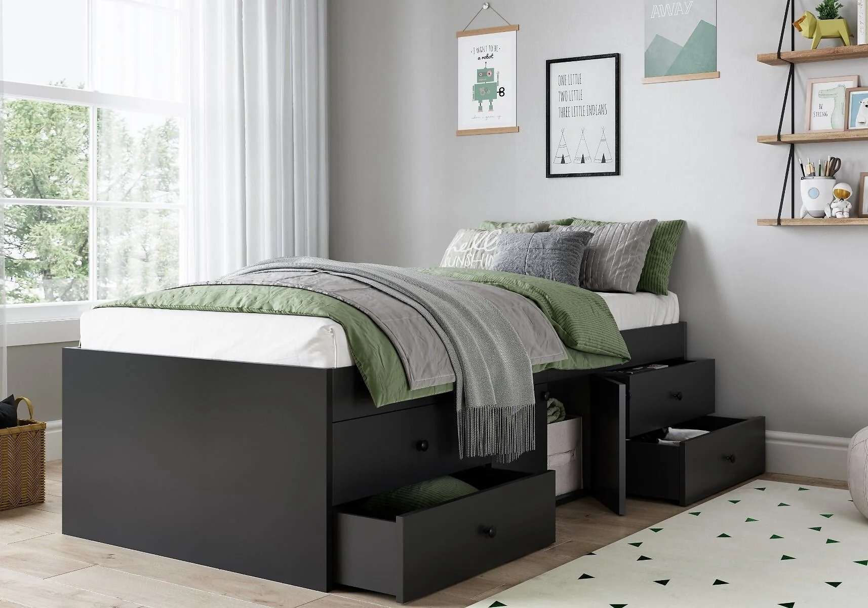 Kidsaw black single cabin bed with storage