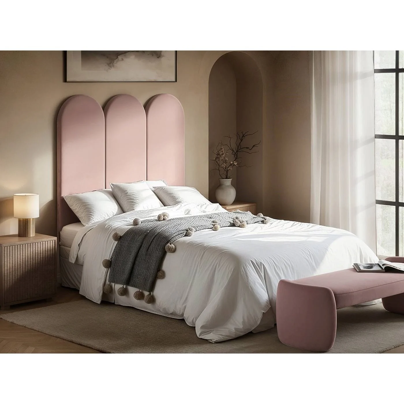 SOLACE+CO Cirrus Headboard Panels Double Pink Velvet image 2