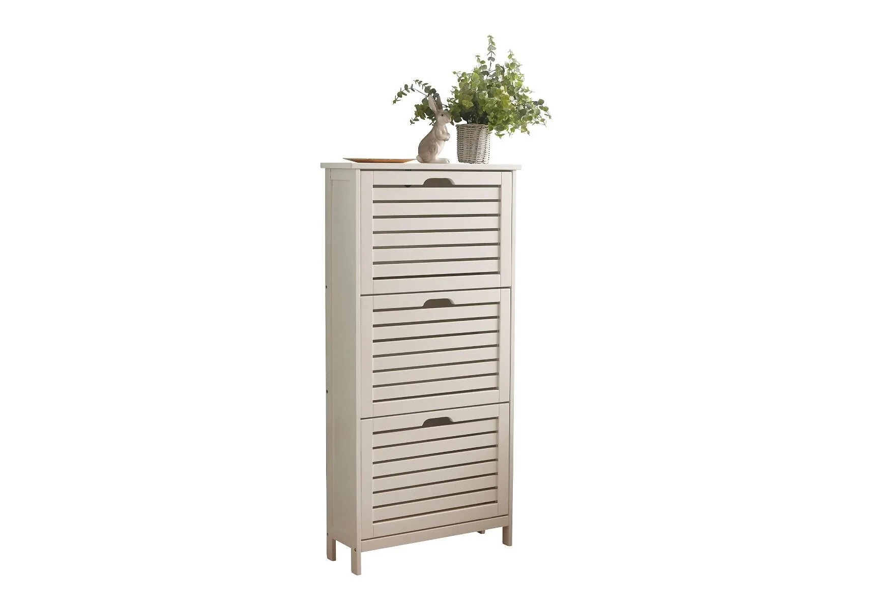 Three tier shoe cabinet with slatted front