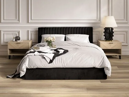 LPD velvet bed with fluted headboard and under bed storage