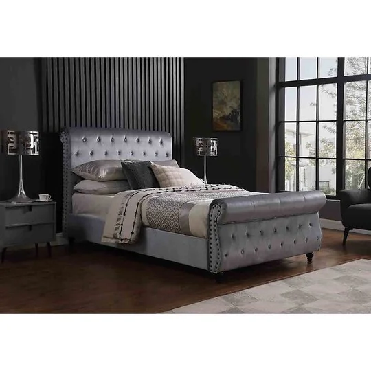 Flintshire Furniture Montana Grey Studded Sleigh Bed