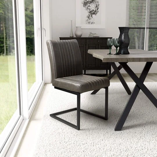 Archer Cantilever Leather Effect Grey Dining Chair (2 Pack)