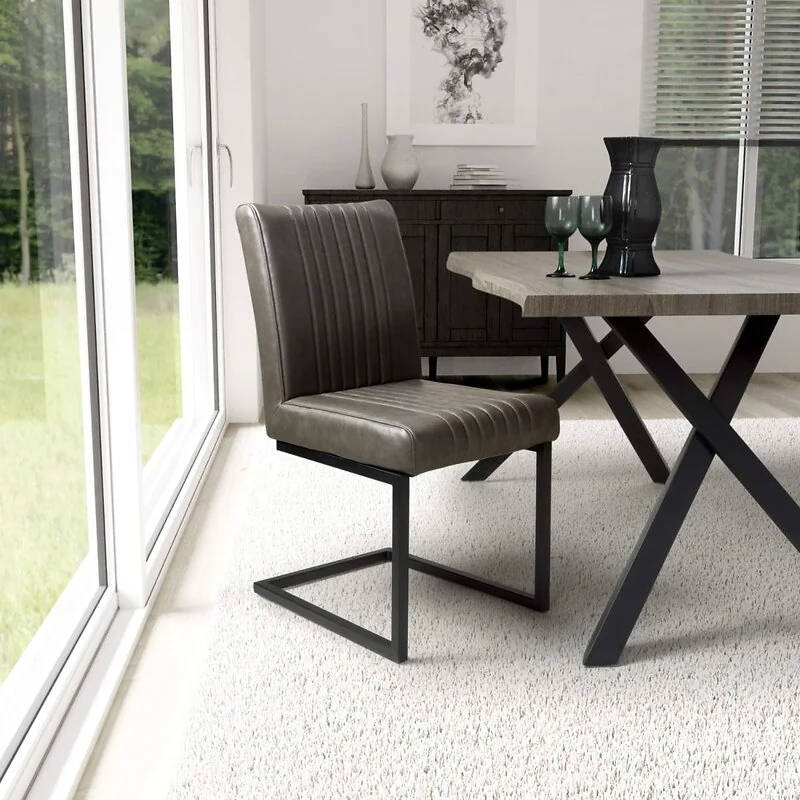 Archer Cantilever Leather Effect Grey Dining Chair (2 Pack) – view 3