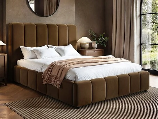 SOLACE+CO Emilie Ribbed Ottoman Bed Brown Velvet