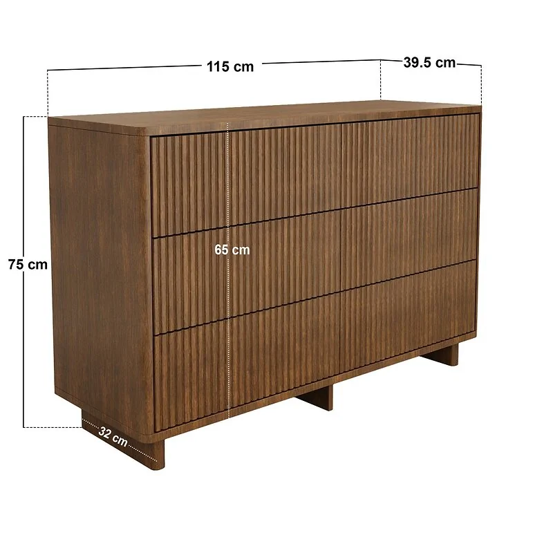 SOLACE+CO Velmor Ribbed Chest of 6 Drawers Walnut image 7