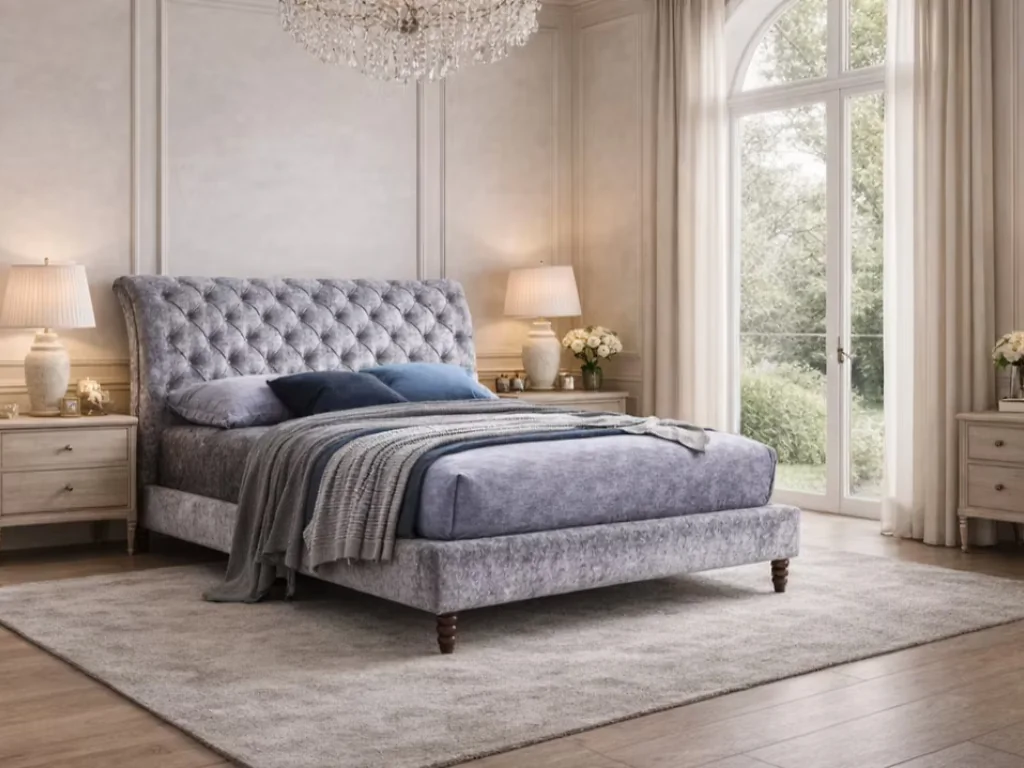 Time Living Venice crushed velvet sleigh bed frame