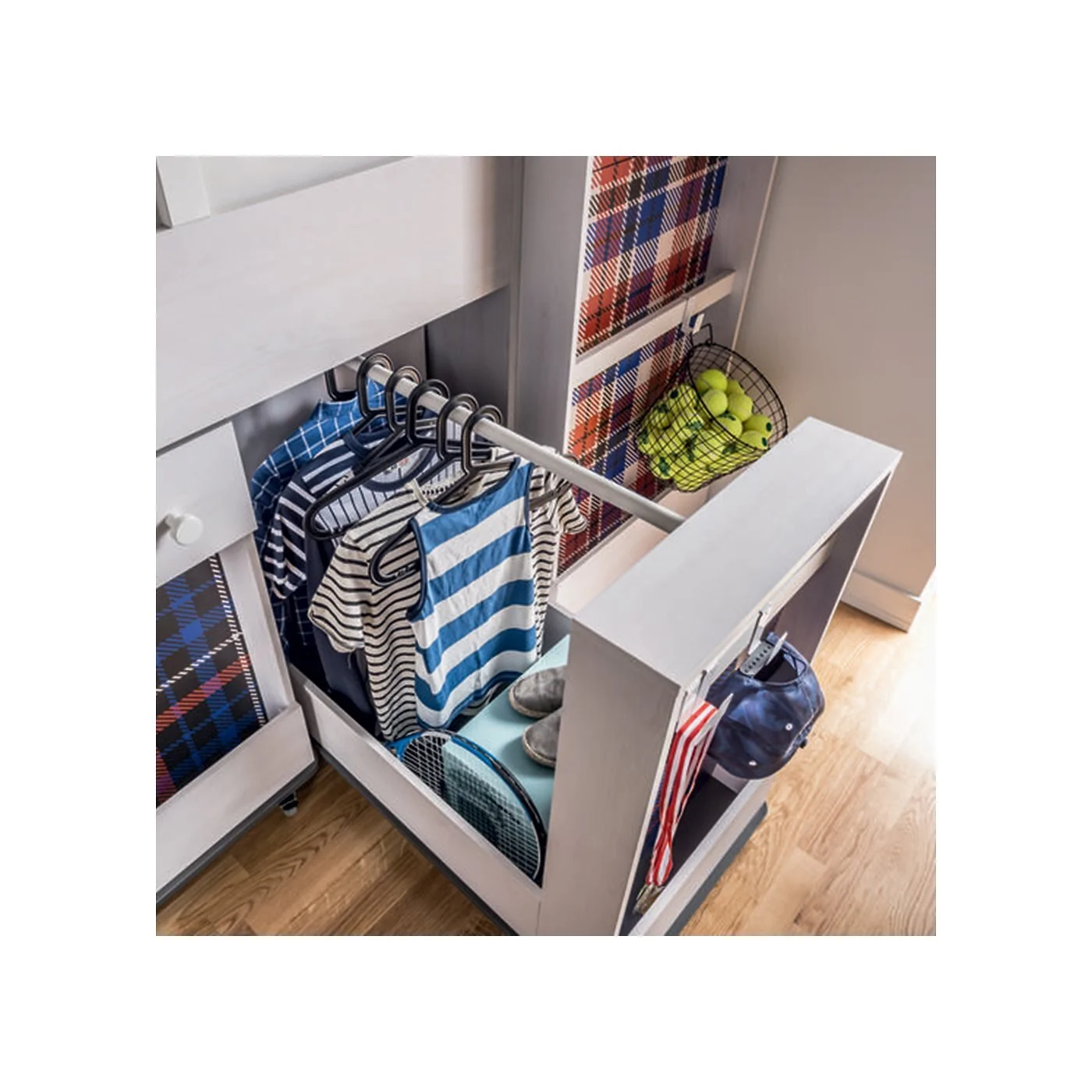 Vox Nest Cabin Bed Clothes Rail in Larch Effect & Graphite