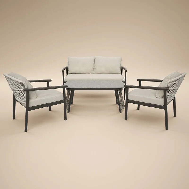SOLACE+CO Kyla 4 Piece Garden Sofa Set with Coffee Table Grey & Dark Brown image 4