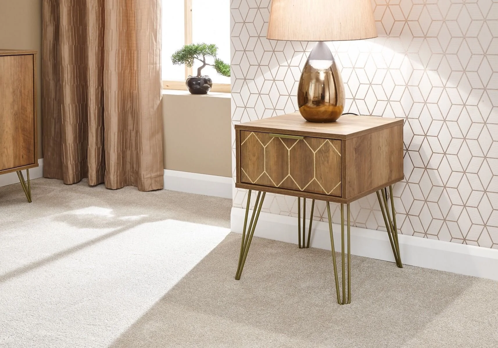 Mid century lamp table with drawer