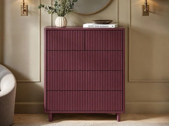 SOLACE+CO Velmor Ribbed Chest of 5 Drawers Burgundy