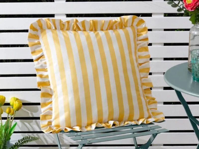 Furn Lottie 45 x 45cm Striped Ruffle Outdoor Feather Cushion