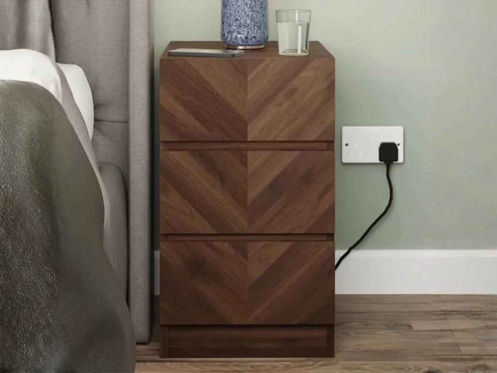 Herringbone bedside table with storage drawers