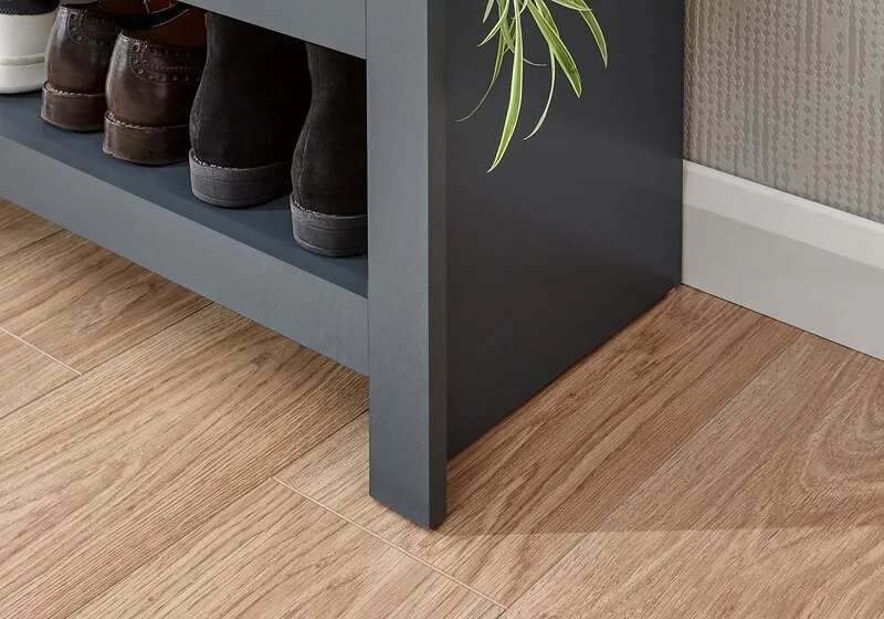 Lancaster shoe bench with open storage shelves