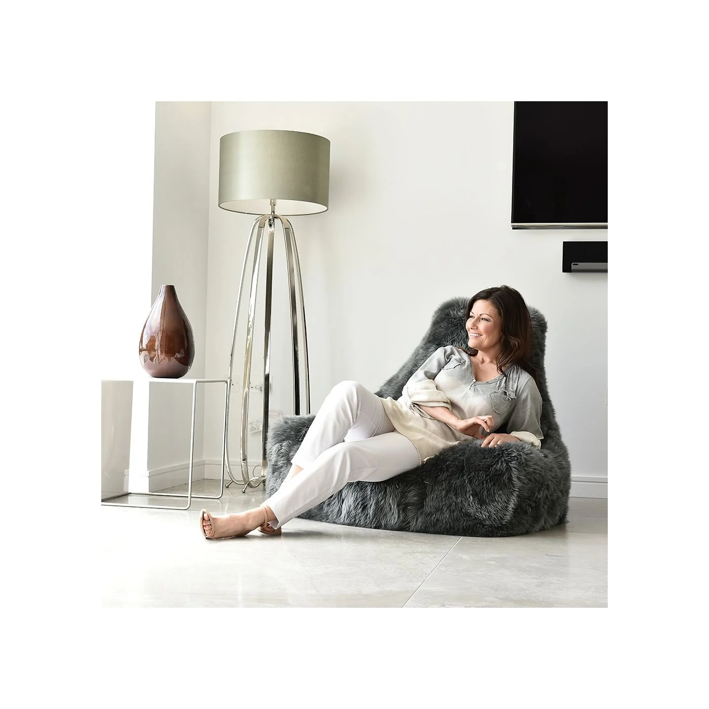 Extreme Lounging Mighty B Sheepskin Fur Bean Bag - Black image 3