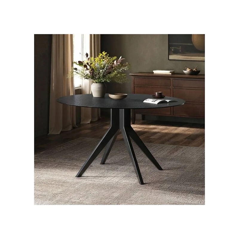SOLACE+CO Emil Black Mottled Glass Round Dining Table image 2