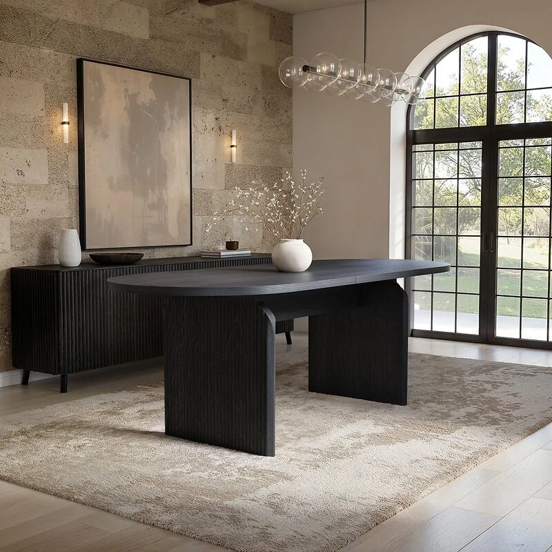 SOLACE+CO Varm & Estella Extendable Black Dining Table with Velvet Chairs Beige image 4