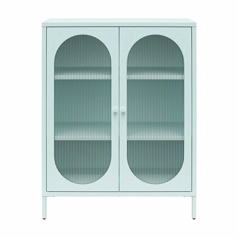 Dorel Luna Accent Cabinet 2D Fluted Glass SkyBlue Met view 3