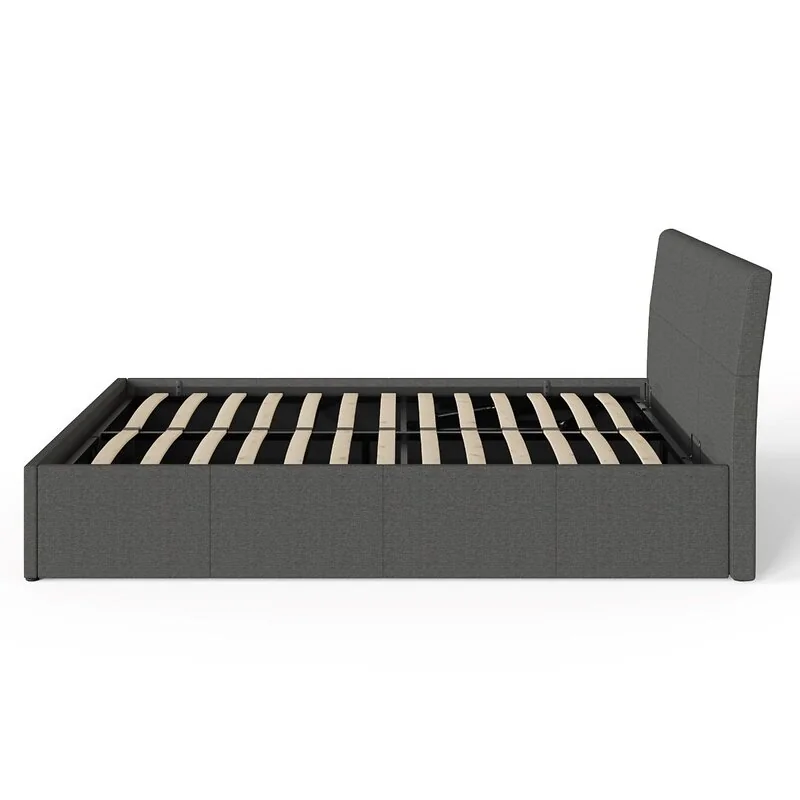 Fabric bed frame with gas lift storage