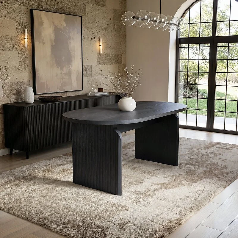 SOLACE+CO Varm & Estella Black  Dining Table with Velvet Chairs Beige image 4